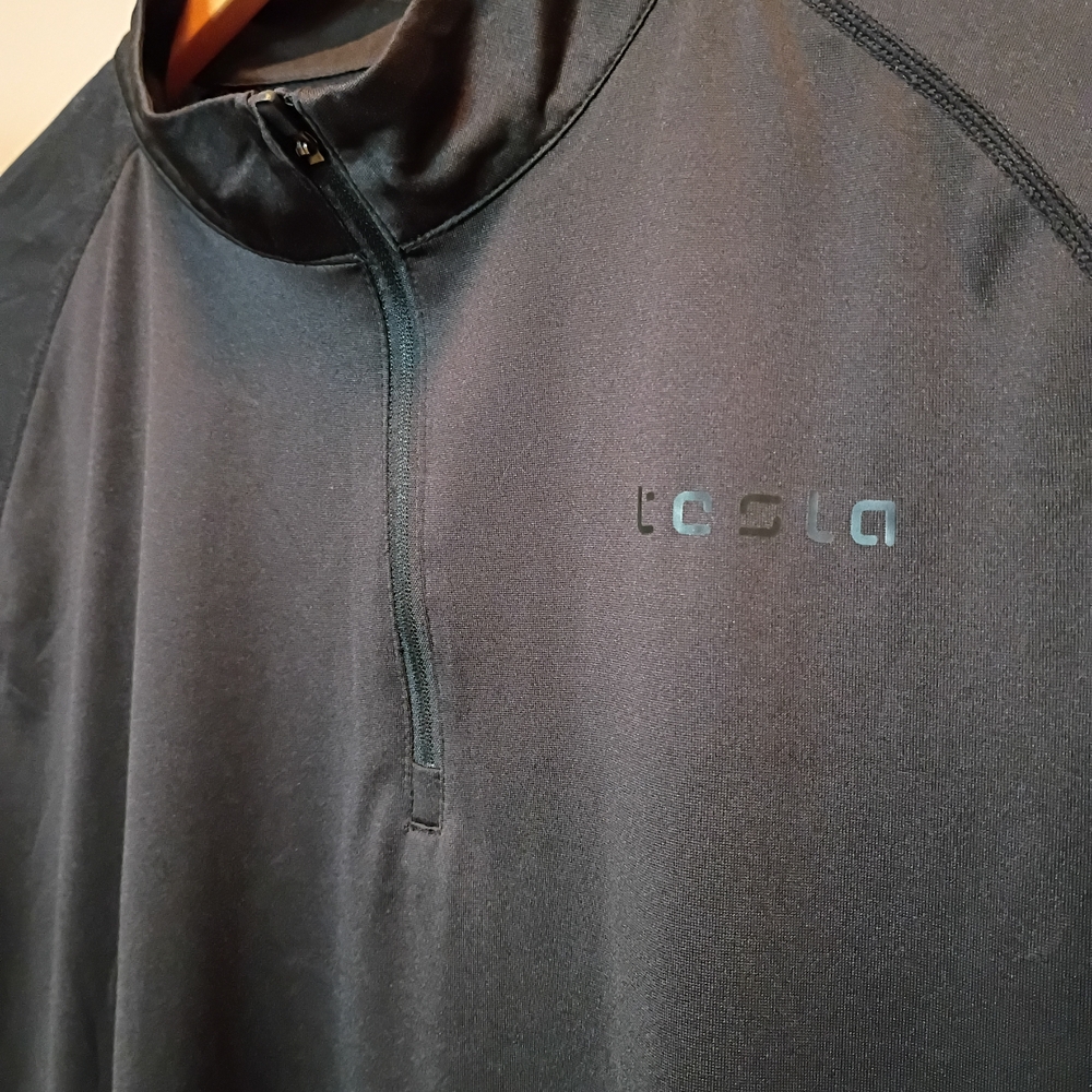 Men's XL Black Sheer 1/4 Zip Tesla Black On Black Logo Long Sleeve Pullover